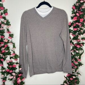 John Ashford Tan/Beige V-Neck Shirt Sweater Mens Long Sleeve Men Small